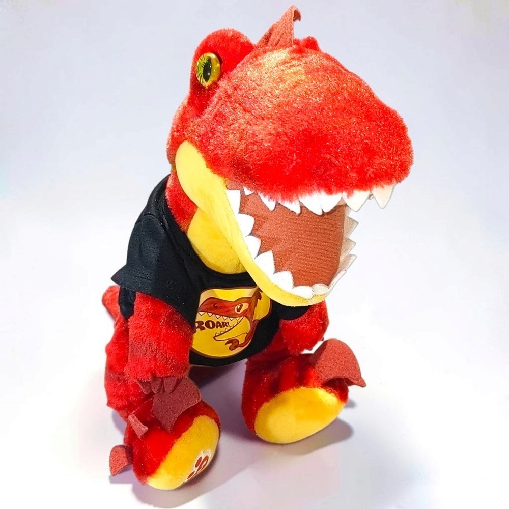 Build-A-Bear Red Raptor T-Rex Plush 15" Dinosaur Stuffed Animal Black ROAR Shirt